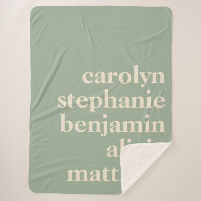 Custom Grandchildren Names Stylish Rustic Sage  Sherpa Blanket (Front)