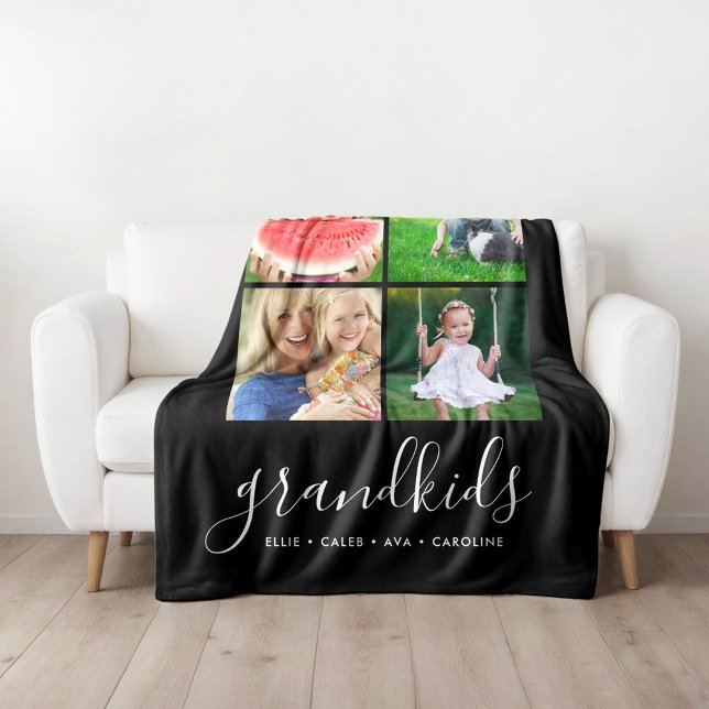 Custom Grandkids Monogram Instagram Photo Collage Fleece Blanket (Creator Uploaded)