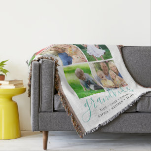 Custom Grandkids Names Instagram 6 Photo Collage Throw Blanket