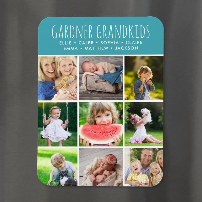 Custom Grandkids Names Instagram 9 Photo Collage Magnet (Creator Uploaded)