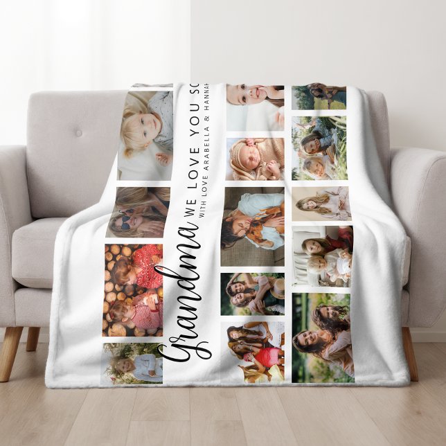 Custom Grandma 18 Photo Collage Fleece Blanket (Creator Uploaded)
