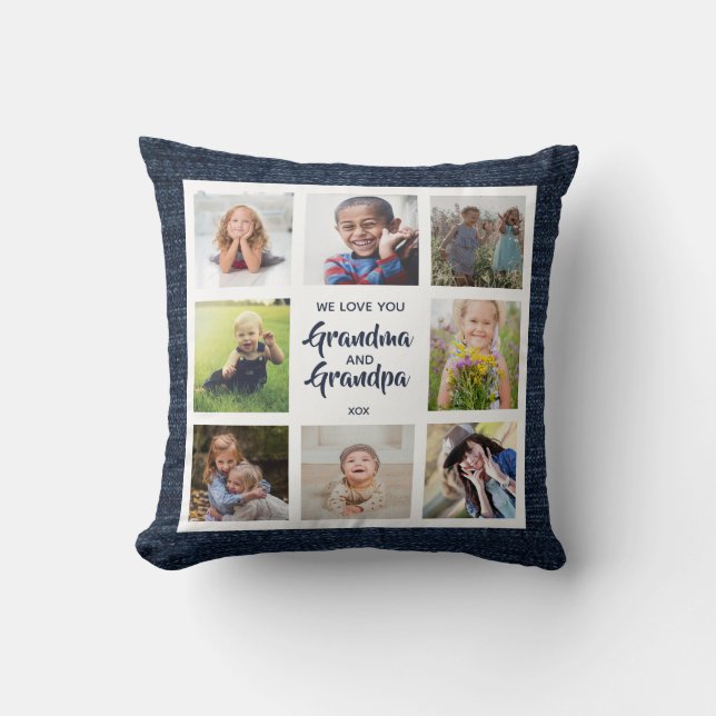 Custom Grandma and Grandpa Pillow with 8 Photos  (Front)