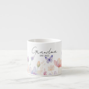 Custom Grandma Est. Year -  Flower and Butterfly  Espresso Cup
