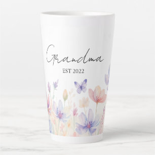 Custom Grandma Est. Year -  Flower and Butterfly  Latte Mug