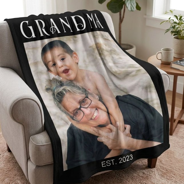 Custom Grandma Established Modern Photo Gift Fleece Blanket (Creator Uploaded)