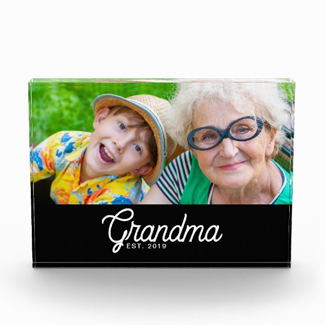 Custom Grandma Established Modern Script  Photo Block (Front)