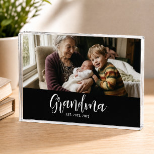 Custom Grandma Established Modern Script  Photo Block