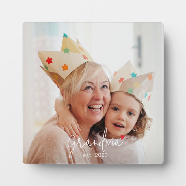 Custom Grandma Established Modern Script Photo Plaque (Front)