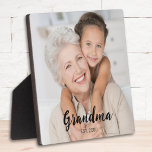 Custom Grandma Established Modern Script Photo Plaque<br><div class="desc">White Grandma Established Modern Script Photo Plaque. To customise,  replace the photos and change the year.</div>