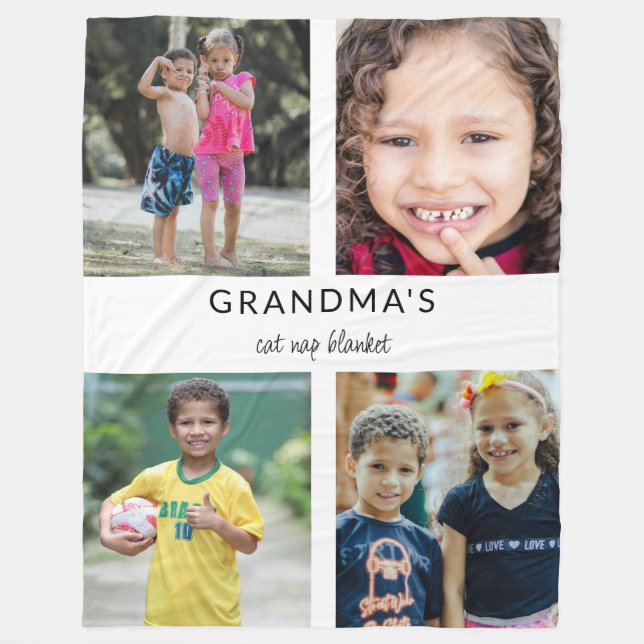 Custom Grandma Photo Collage Funny Cat Nap Fleece Blanket (Front)