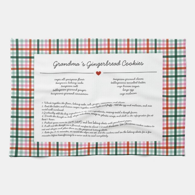 Custom Grandma Recipe Keepsake Christmas Tea Towel (Horizontal)