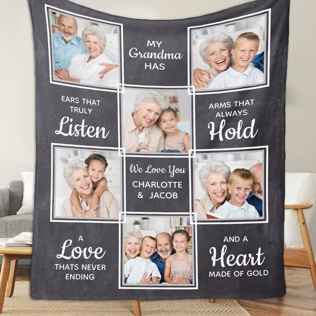 Custom Grandma Unique Photo Collage Fleece Blanket (Creator Uploaded)
