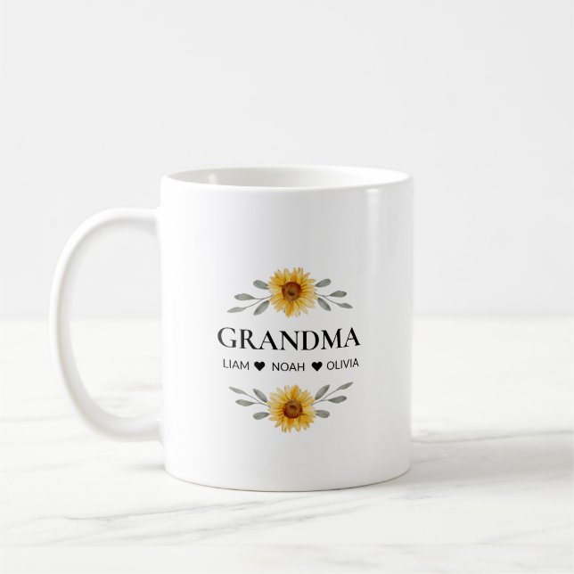Custom Grandma With Kids Names Mothers Day Gift Coffee Mug (Left)