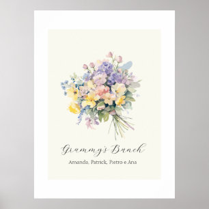 Custom Grandma's Bunch Flower Grandchildren Canvas Poster