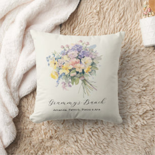 Custom Grandma's Bunch Flower Grandchildren Cushion