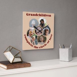 Custom Grandmother/children 7 Circle Photo Collage Square Wall Clock