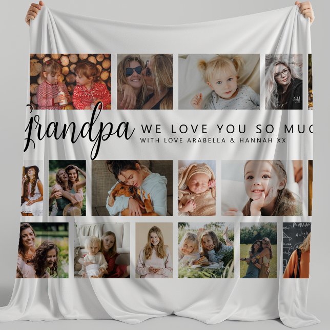 Custom Grandpa 18 Photo Collage Fleece Blanket (Creator Uploaded)