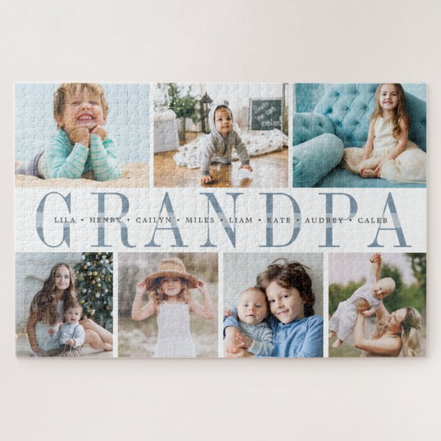 Custom Grandpa 7 Photo Grandchildren Collage Jigsaw Puzzle (Horizontal)