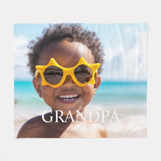 Custom Grandpa Established Modern Photo Fleece Blanket (Front (Horizontal))