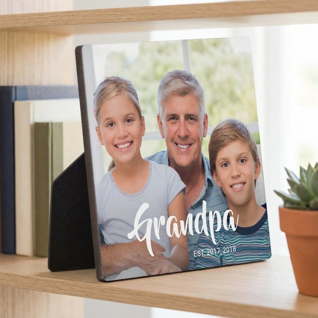 Custom Grandpa Established Modern Script Photo Plaque (Custom Grandpa Established Modern Script Photo Plaque)