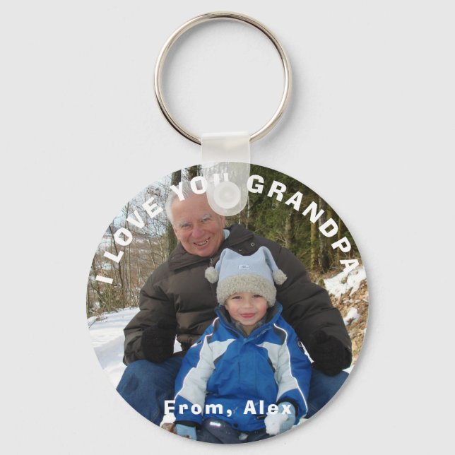 Custom Grandpa Keychain, I Love You Grandpa Photo Key Ring (Front)