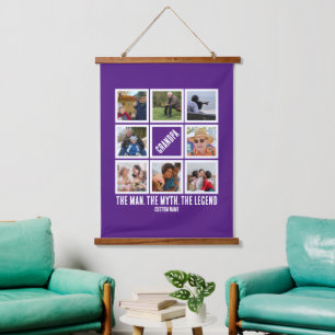 Custom Grandpa the man myth legend 8 Photo Collage Hanging Tapestry