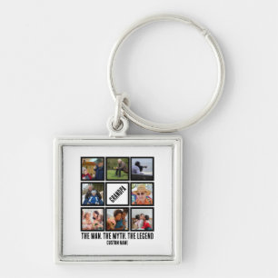Custom Grandpa the man myth legend 8 Photo Collage Key Ring