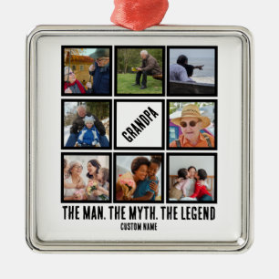 Custom Grandpa the man myth legend 8 Photo Collage Metal Tree Decoration