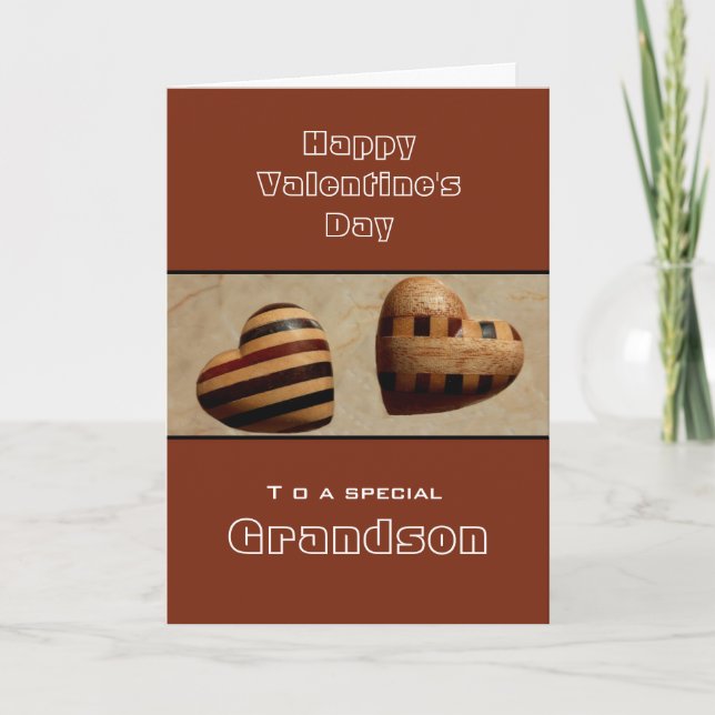 Custom/ Grandson Happy Valentine's Day Wood Hearts Holiday Card (Front)