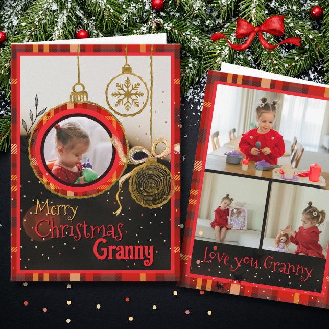 Custom Granny Christmas Photo Card | Red Plaid (Custom Granny Christmas Photo Card | Red Plaid)