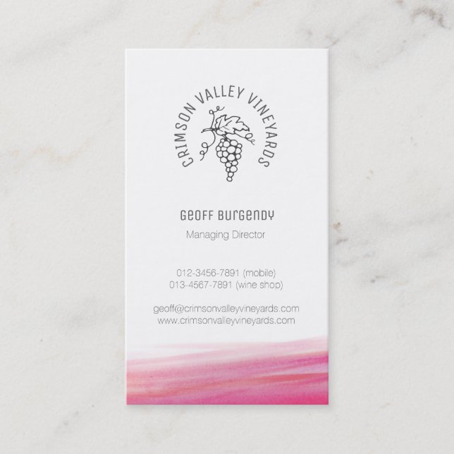 Custom grapes vineyard red wine business card (Front)