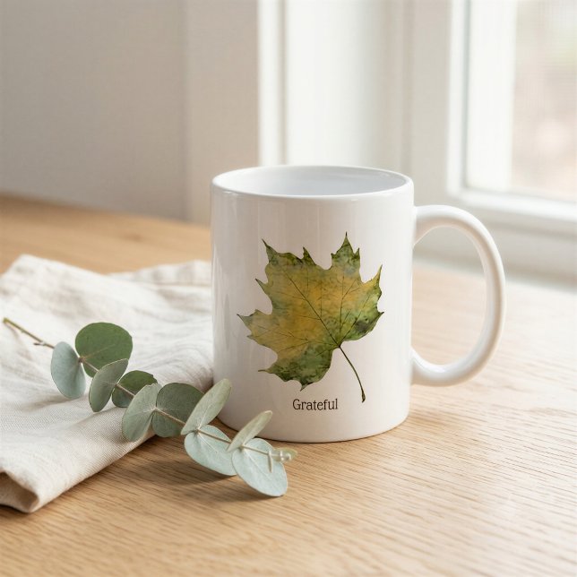 Custom Grateful Autumn Watercolor Leaf Mug (Creator Uploaded)