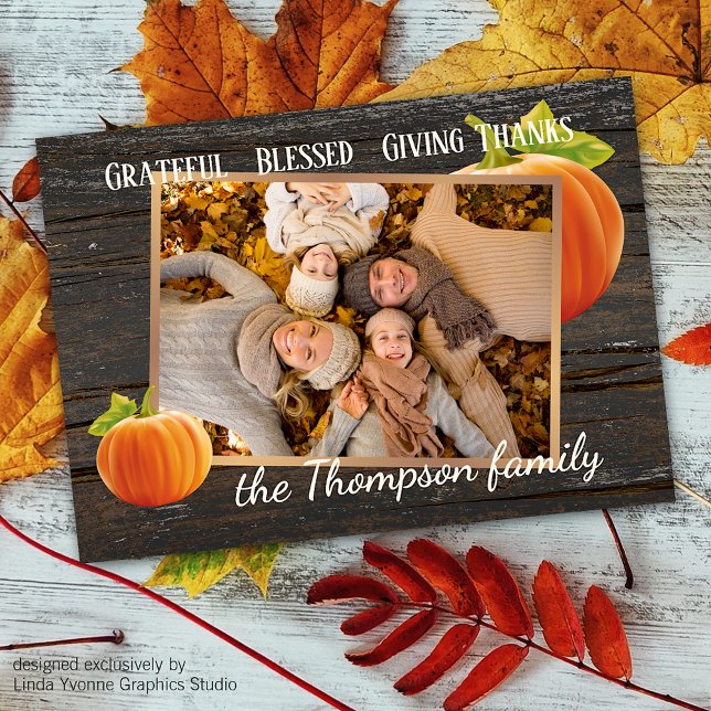 Custom Grateful Blessed Giving Thanks Holiday Card (Creator Uploaded)