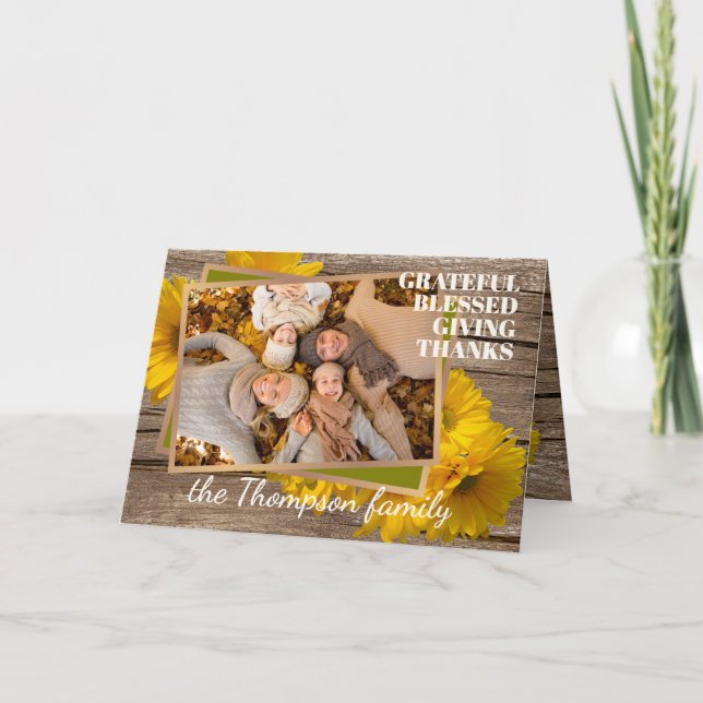 Custom Grateful Blessed Giving Thanks Holiday Card (Front)