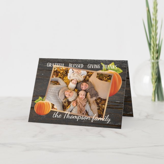 Custom Grateful Blessed Giving Thanks Holiday Card (Front)