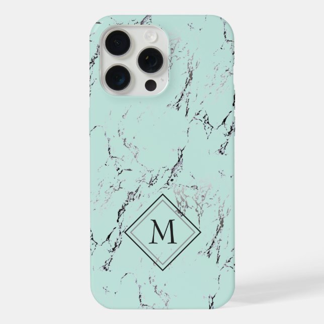 Custom Gray Black Marble Pattern On Mint Green iPhone Case (Back)