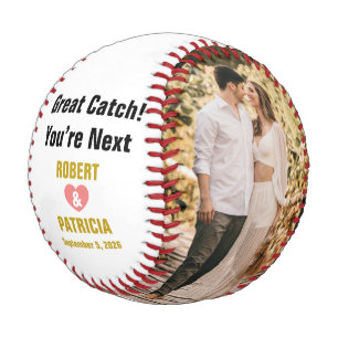 Custom Great Catch You’re Next Couple Name & Photo Baseball
