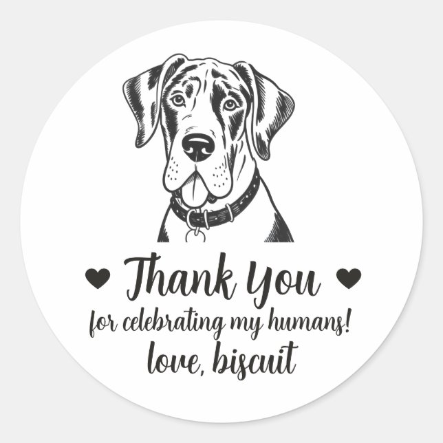 Custom Great Dane Dog Wedding Favour Stickers (Front)