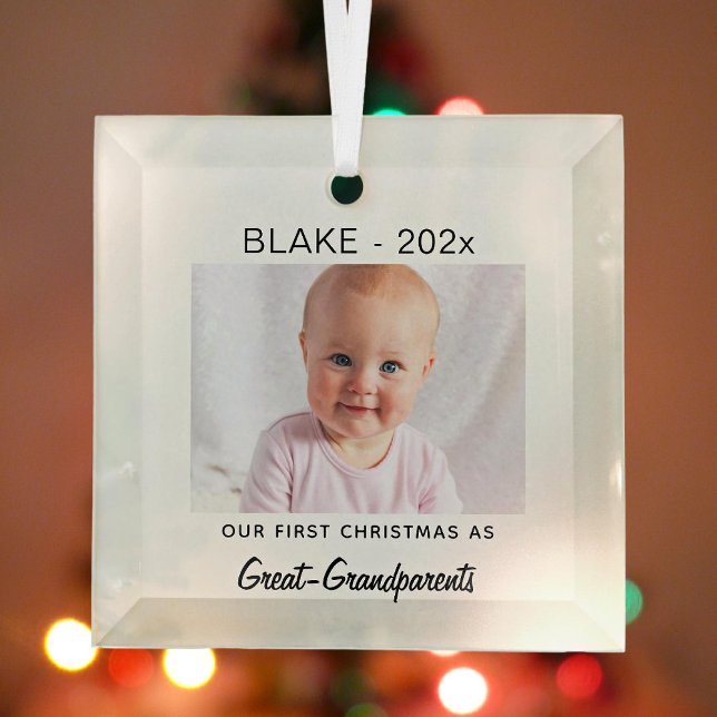 Custom, Great-Grands 1st Christmas, Baby Photo Glass Tree Decoration (Creator Uploaded)