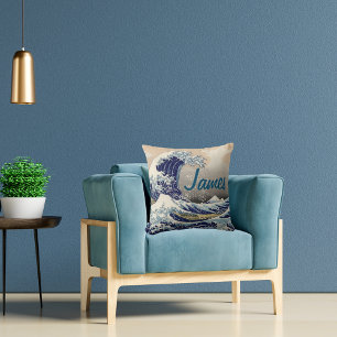 Custom Great Wave traditional japanese art Cushion
