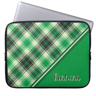 Custom Green And Black Plaid Laptop Sleeve