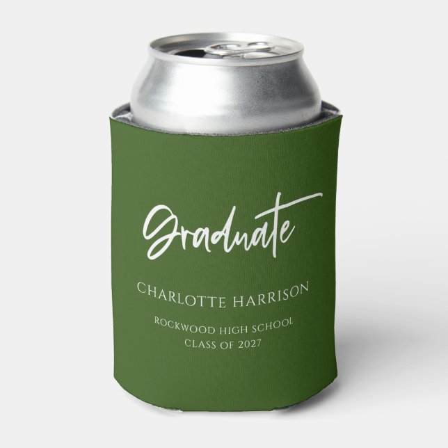 Custom Green and White Graduation Party Can Cooler (Can Front)