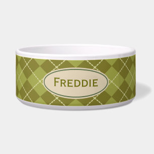 Custom Green Argyle Pet Bowl