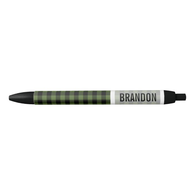 Custom Green Black Buffalo Lumberjack Check Black Ink Pen (Front)