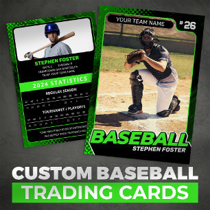 Custom Green Black Pro Baseball Trading Card Stats