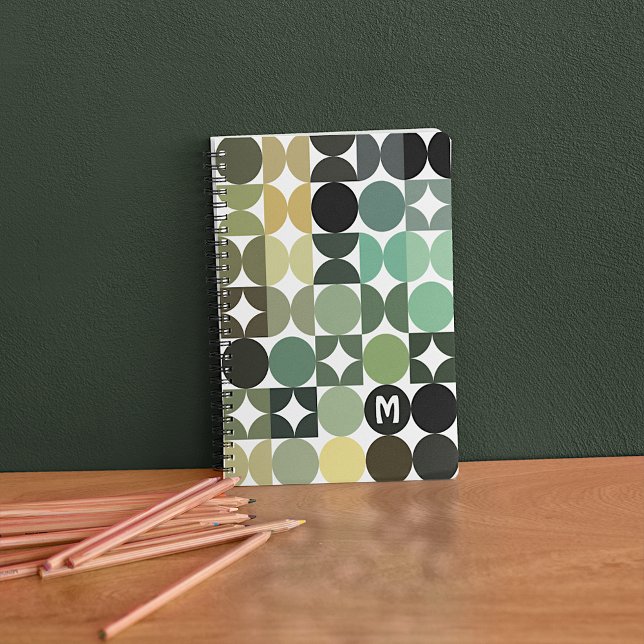 Custom Green Black White Brown Retro Art Pattern Notebook (Creator Uploaded)
