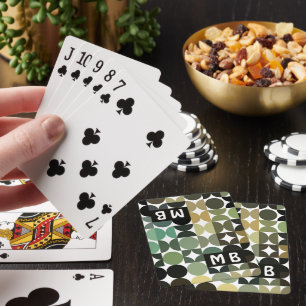 Custom Green Black White Brown Retro Art Pattern Playing Cards