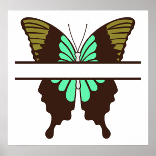 Custom Green Butterfly Split Monogram Poster