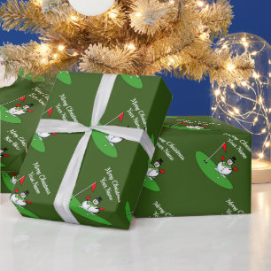 Custom green Christmas wrapping paper for golfer