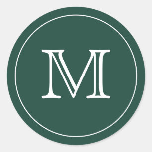 Custom GREEN EMERALD Black Monogram Letter Classic Round Sticker